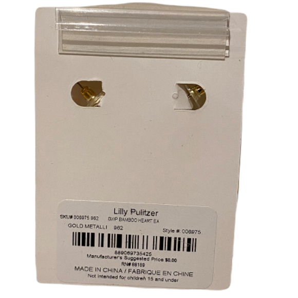 Lilly Pulitzer Gold W/Crystal Heart Bamboo Hoop Earring - Picture 2 of 3